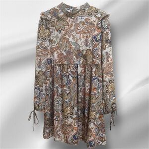 Boho Paisley Print Long Sleeve Dress